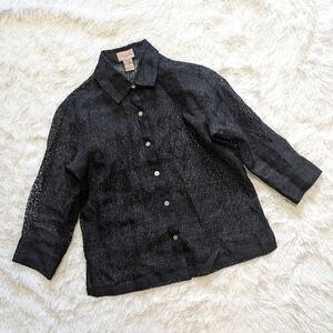 Y2K Vintage Choices Sheer Black Geometric Burnout Button Up Top Petite Medium